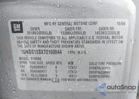 2007 Chevrolet Trailblazer Ls z USA, uszkodzony, nr VIN 1GNDS13SX72160844